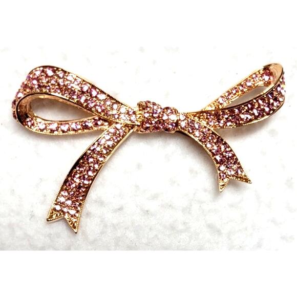 Vtg Signed KJL Kenneth Jay Lane Pink Pave Rhinestone Ribbon Bow Brooch 2 3/4" - Picture 1 of 7